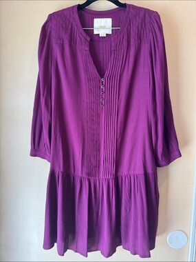 Anthropologie Maeve Galina Purple Drop Waist Pintuck Dress